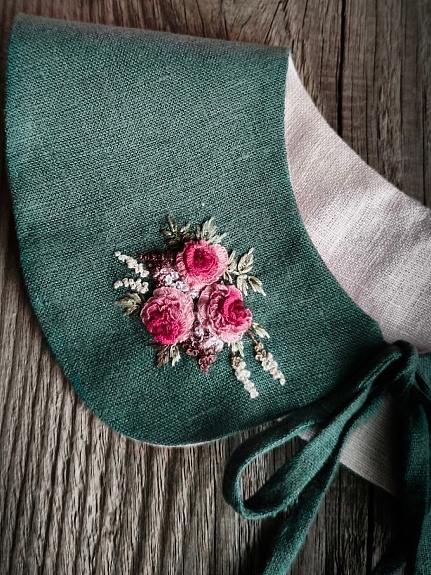 Льняной воротник в цвете темный малахит