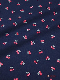 Импорт. хлопок "Маленькие спелые вишенки на чернильно-синем", ш.1.45м, хлопок-100%,100гр/м.кв