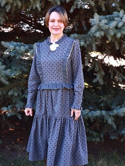 Платье из теплого хлопка меланж в горох