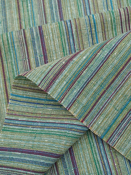 Полулен пестротканый "Зелено-бордовый меланж - полоска", ш.1.6м, лен-50%, хлопок-50%, 160гр/м.кв