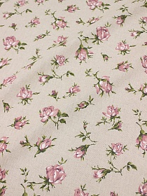 Полулен "Розовые бутоны роз" (на суровом), ВИД2, ш.1.5м, лен-30%, хлопок-70%, 140гр/м.кв