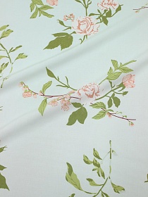 Мерный лоскут ( ткань в отрезах) Штапель "Аромат роз" цв.бело-голубой, ш.1.45м, вискоза-100%, 105гр/м.кв