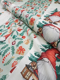 Вафельное полотно "Зимние гномы", ш.1.5м, хл-100%, 150гр/м.кв, раппорт 63см