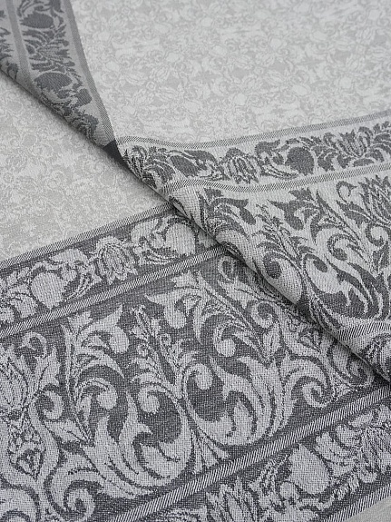 Крой скатерти жаккард "Цветочная арабеска" цв.серый, 1.90м*2.55м, лен-51%, хлопок-49%