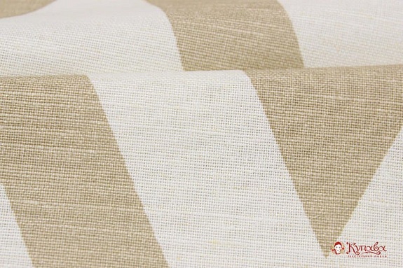 Полулен "Крупные бежевые зигзаги на белом", ш.1.5м, лен-57%, хлопок-43%, 200гр/м.кв