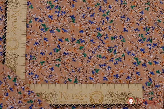 Штапель "Цветущие сады на карамельном", ш.1.4м, вискоза-100%, 90гр/м.кв