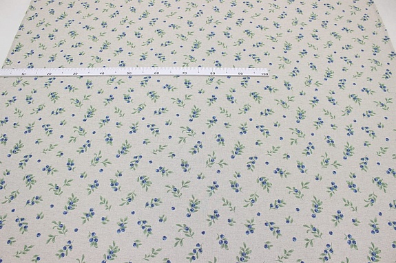 Мерный лоскут - Полулен "Черника - веточки" (на суровом), ш.1.5м, лен-30%, хлопок-70%, 147гр/м.кв