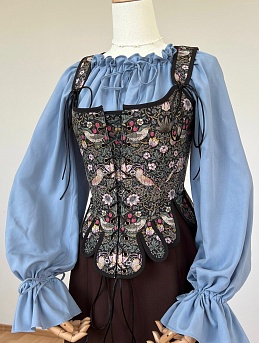 Корсет из хлопка "Райские птички" в черном цвете