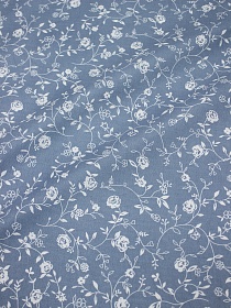 Поплин "Роза Вьюнок" цв.серо-голубой винтаж, ш.1.5м, хлопок-100%, 105гр/м.кв