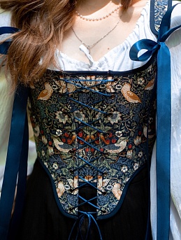 Корсет из интерьерного хлопка "Райские птички" цв.чернильный