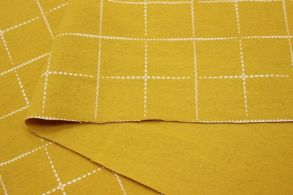 Теплый хлопок "Клетка-пунктир на желто-горчичном", ш.1.5м, хлопок-100%, 150гр/м.кв