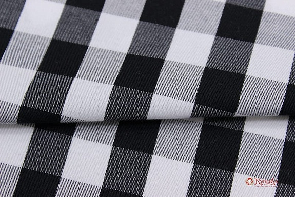 Перкаль пестроткан. блузочно-сорочеч."Средняя черно-белая клетка(1.4*1.4см)", ш.1.5м, хлопок-100%