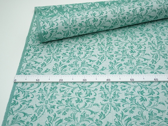 Полульняной жаккард "Перепев" цв.нефритовый, ш.1.6м, лен-50%, хлопок-50%, 210гр/м.кв
