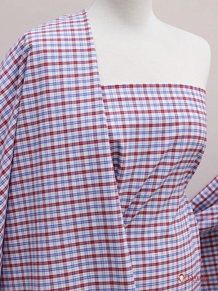 Ткань блузочно-сорочечная "Красно-сине-белая клетка", ВИД2, ш.1.5м, хлопок-100%, 125гр/м.кв