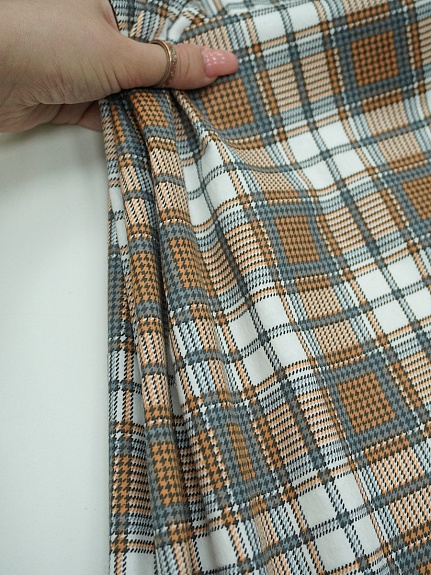 Фланель "Клетка" цв.орех/серый на белом, ш.1.5м, хлопок-100%, 150гр/м.кв