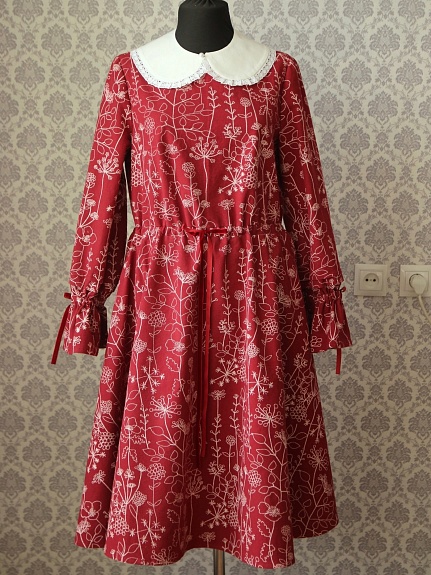 Платье из теплого хлопка "Флора - пунктир"