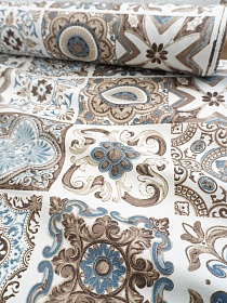 Ткань Дак "Узоры майолики" цв.коричневый, ш.1.8м, хлопок-65%, п/э-35%, 210гр/м.кв