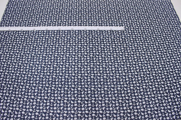 Бязь "Морской калейдоскоп" цв.т.сине-серый, ш.1.5м, хлопок-100%, 120гр/м.кв