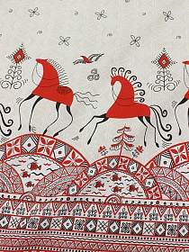 Рогожка "Мезенская роспись - кони", ш.1.5м, хлопок-100%, 165гр/м.кв