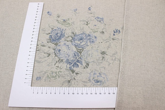 Полулен "Поллианна (голубые цветы)" (на суровом), ш.1.5м, лен-30%, хлопок-70%, 147гр/м.кв
