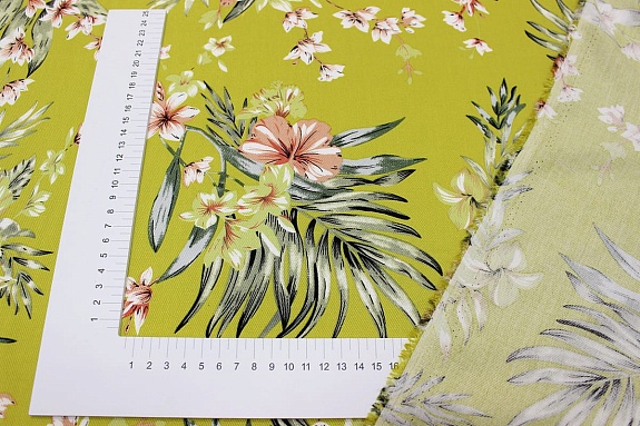 Плательная вискоза "Тропиканка" цв.оливково-горчичный, ш.1.45м, вискоза-100%, 135гр/м.кв