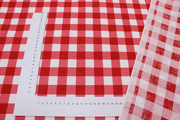 Полулен "Красная клетка на белом", СОРТ2, ш.1.5м, лен-30%, хлопок-70%, 140гр/м.кв