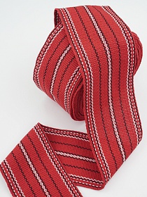 Лента тканая для поясов, 80мм Черно-белая строчка на красном (узкая строчка)