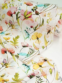 Мерный лоскут (ткань в отрезах) Штапель Премиум (Digital) "Летняя палитра" цв.белый, ш.1.45м, вискоза-100%, 105гр/м.кв