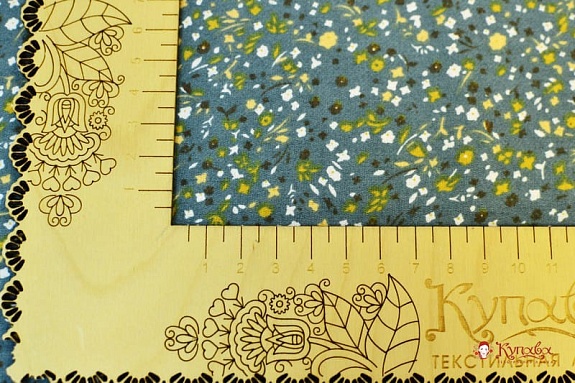 Плательный хлопок с микроворсом "Цветочная карамель" цв.морская волна, ш.1.5м, хл-100%, 140гр/м.кв