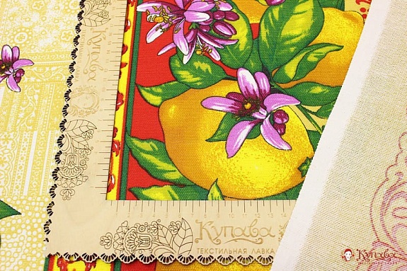 Рогожка "Сочные лимоны с каймой", ш.1.5м, хлопок-100%, 150гр/м.кв