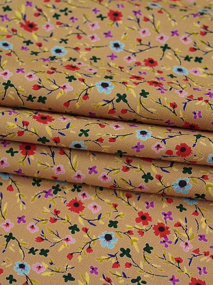 Штапель Премиум "Цветочная мириада" цв.темно-песочный, ш.1.45м, вискоза-100%, 120гр/м.кв