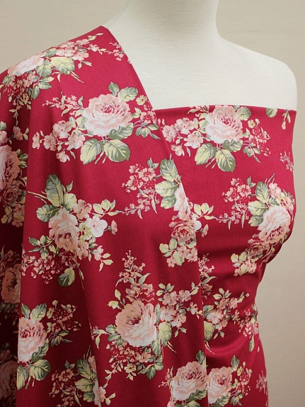 Импорт. хлопок "Роскошный букет" цв.малиновый, СОРТ2, ш.1.45м, хлопок-100%, 100гр/м.кв