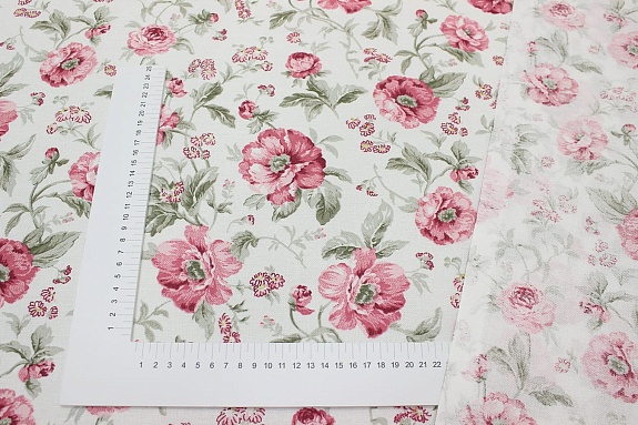Ткань для столового белья с пропиткой "Розовые пионы на белом", ш.1.45м, хл-50% п/э-50%, 170гр/м.кв