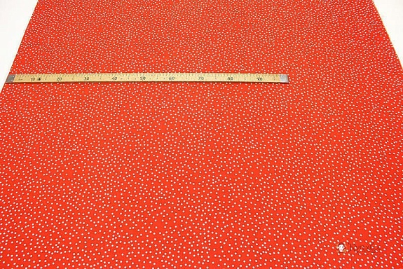 Штапель "Россыпь белого гороха (4мм)" цв.красно-оранжевый, ш.1.43м, вискоза-100%, 90гр/м.кв 