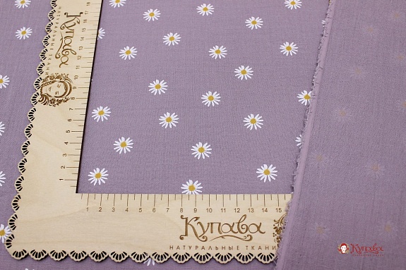 Муслин двухслойный с эф.жатости "Ромашки" цв.серо-лиловый, ш.1.4м, хлопок-100%, 115гр/м.кв
