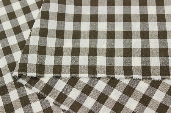 Вареный (стираный) хлопок "Клетка (1.0*0.9см)" цв.т.коричневый хаки/молочный, ш.2.5м, хл-100%