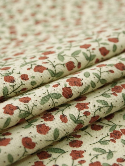 Теплый хлопок "Темно-терракотовые лютики на св.телесно-бежевом", СОРТ2, ш.1.5м, хл-100%, 160гр/м.кв