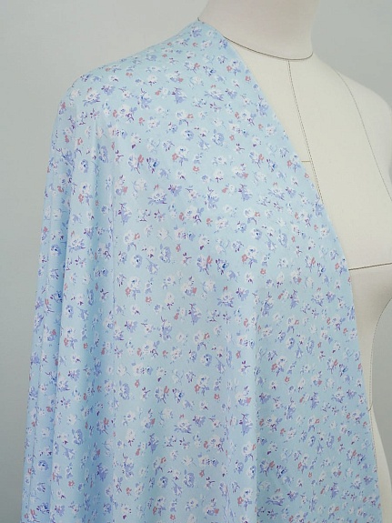 Штапель "Рослини" цв.голубой, ш.1.45м, вискоза-100%, 105гр/м.кв