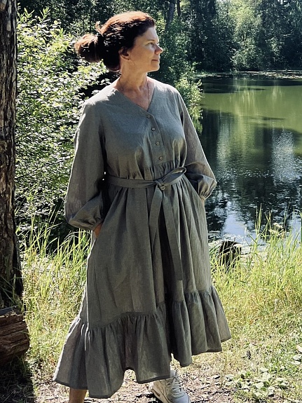 Платье из Вареного хлопка цв.Хвойно-зеленый меланж