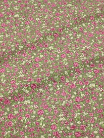 Теплый хлопок "Розовый сад на светло-зеленом хаки", ВИД2, ш.1.45м, хлопок-100%, 150гр/м.кв