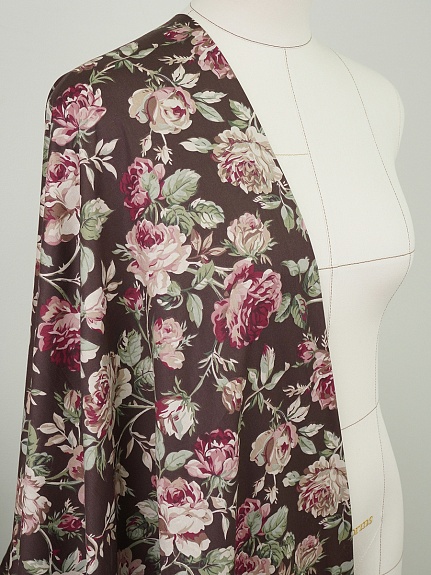 Сатин "Античные розы" цв.горький шоколад, ш.1.6м, хлопок-100%, 110гр/м.кв
