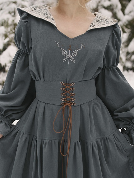 Платье с вышивкой из хлопка крэш и кружевного полотна