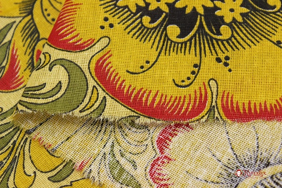 Мерный лоскут Бязь "Хохлома на золотистом", ш.1.5м, хлопок-100%, 120гр/м.кв