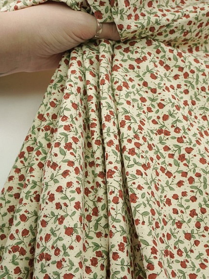 Теплый хлопок "Темно-терракотовые лютики на св.телесно-бежевом", СОРТ2, ш.1.5м, хл-100%, 160гр/м.кв