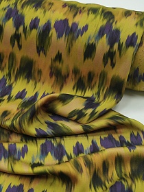 Штапель Премиум "Икат" цв.горчица/фиолетовый, ш.1.5м, вискоза-100%, 125гр/м.кв