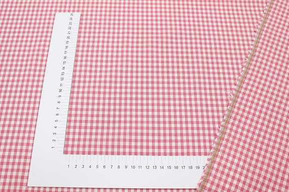 Вареный (стираный) хлопок "Клетка (0.4*0.4см)" цв.розовый коралл, ш.2.5м, хлопок-100%, 110гр/м.кв