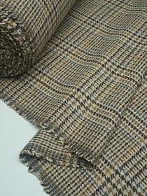 Шерсть пальтово-костюмная Твид "Гусиная лапка-клетка" цв.коричневый, ш.1.5м, шерсть-50%, п/э-50%