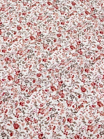 Штапель "Ингрид" коралловые цветочки на белом, ш.1.42м, вискоза-100%, 100гр/м.кв
