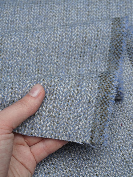 Шерсть пальтово-костюмная Твид "Елочка" цв.серо-голубой, ш.1.5м, шерсть-20%, п/э-80%, 370гр/м.кв