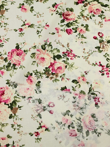Импорт. хлопок "Большие пионы на сливочном", ш.1.5м, хлопок-100%, 100гр/м.кв